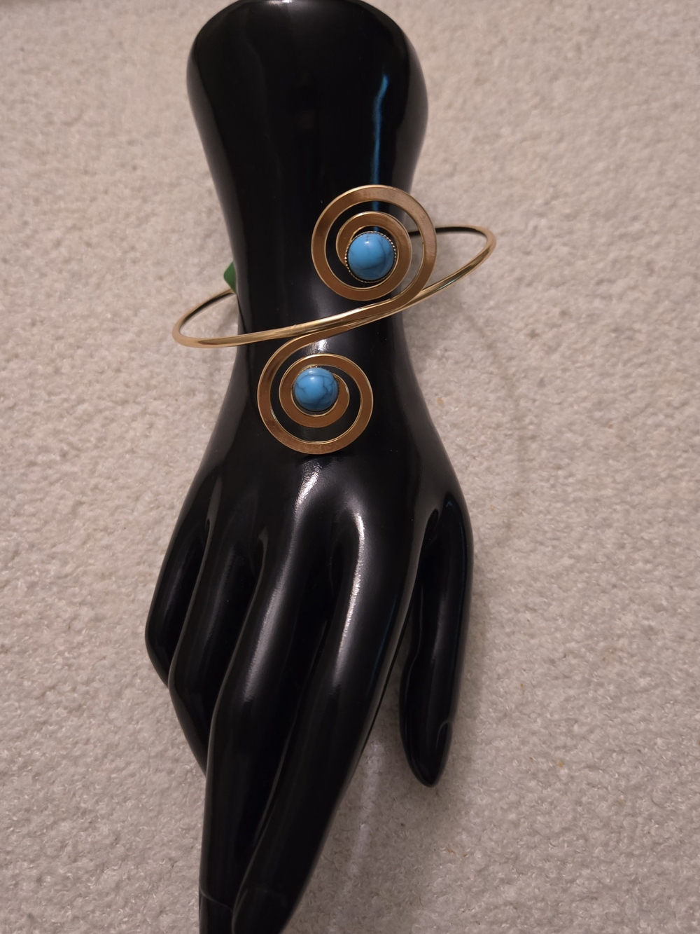 Gold Spiral Bypass Bracelet with Turquoise Stones